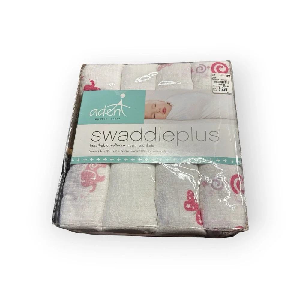 Aden + Anais Swaddleplus 4 Pack Cotton Muslin Blankets Pink Elephant Butterfly